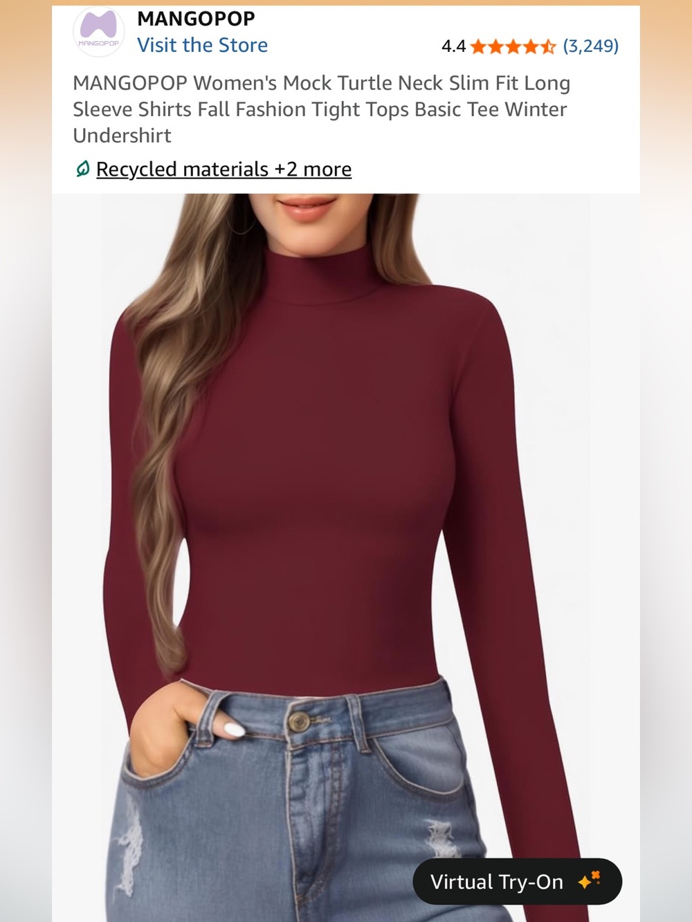 Mango Burgundy Mock Turtle Neck Long Sleeve Top